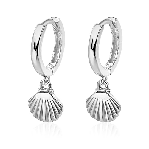 Mary & Jules Muschel Ohrringe hängend Silber 925, aus reyceltem Silber, Creolen Silber mit hübschen Muschel Anhänger, Sommer Ohrringe von Mary & Jules