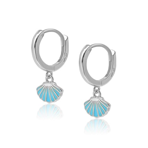 Mary & Jules Muschel Ohrringe hängend 925, aus reyceltem Silber, Creolen Silber mit hübschem, türkisem Muschel Anhänger, Sommer Ohrringe hängend von Mary & Jules