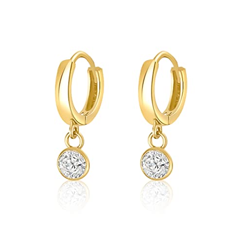 Mary & Jules Ohrringe Gold aus 925 Sterling Silber mit weißem Zirkonia Kristall, schlichte Damen Creolen Gold, Echtschmuck Ohrstecker für Frauen und Mädchen, aus recyceltem Silber vergoldet von Mary & Jules