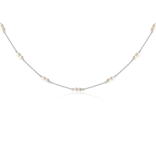 Mary & Jules Perlenkette 925 Sterling Silber, aus recyceltem Silber, Choker Kette Damen Silber mit Süßwasserperlen, Länge 38 + 5 cm, Halskette Damen mit Perlen, Süßwasserperlen Kette von Mary & Jules