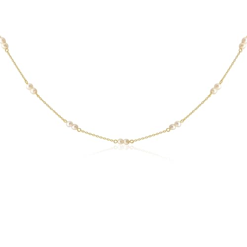 Mary & Jules Perlenkette Damen 925 Sterling Silber, vergoldet, aus recyceltem Silber, Choker Kette Damen Gold mit Süßwasserperlen, Halskette Damen mit Perlen, Süßwasserperlen Kette von Mary & Jules