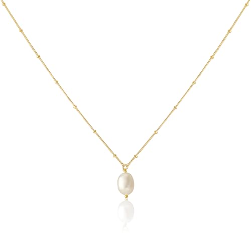 Mary & Jules Perlenkette Damen Gold, Kette Damen Gold aus 925 Sterling Silber vergoldet mit echter Süßwasserperle, Geschenk für Frauen & Mädchen, aus recyceltem Silber von Mary & Jules