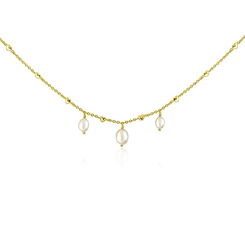 Mary & Jules Perlenkette Damen Gold, Kette aus 925 Sterling Silber vergoldet mit echten Süßwasserperlen, Geschenk für Frauen & Mädchen, aus recyceltem Silber von Mary & Jules