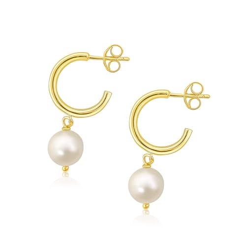 Mary & Jules Perlenohrringe Gold aus 925 Sterling Silber, Perlen Creolen aus recyceltem Silber, vergoldet mit Süsswasserperlen, Ohrringe Damen, für Frauen & Mädchen von Mary & Jules