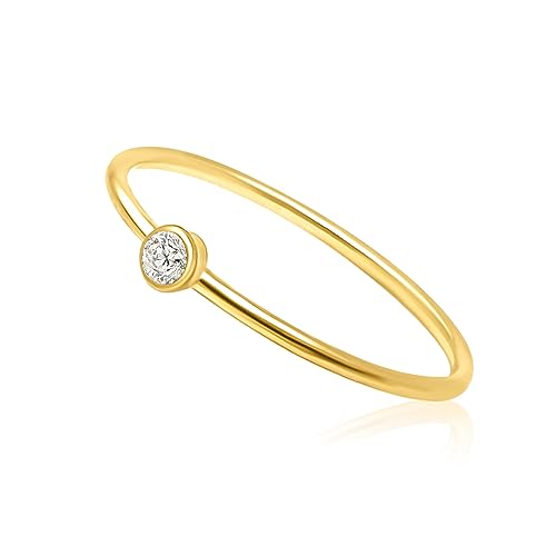 Mary & Jules Ring Gold Damen aus echtem 925 Sterling Silber mit Zirkon Stein, Vorsteckring, vergoldet, schlichter, feiner Damenring, Verlobungsring, Eheringe Gold, aus recyceltem Silber, Größe 54 von Mary & Jules