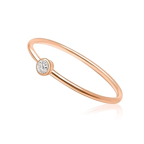 Mary & Jules Ring Rosegold Damen aus 925 Sterling Silber mit Zirkon Stein, Vorsteckring, vergoldet, schlichter Damenring, Verlobungsring, Eheringe Rosegold, aus recyceltem Silber, Größe 54 von Mary & Jules