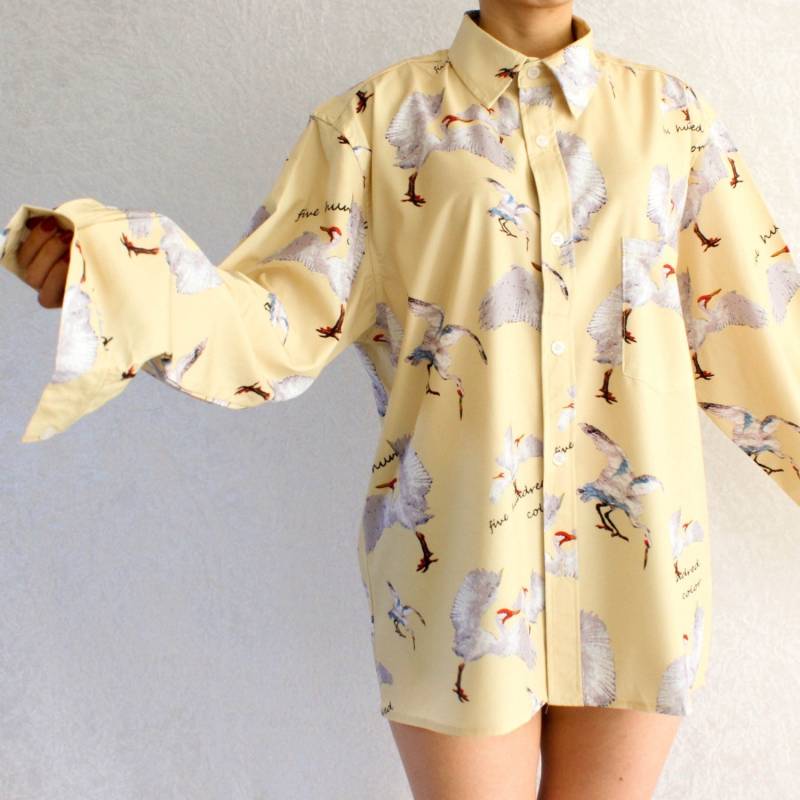 Kranich Print Bluse Langarm Shirt, Grösse M von Mary5NL