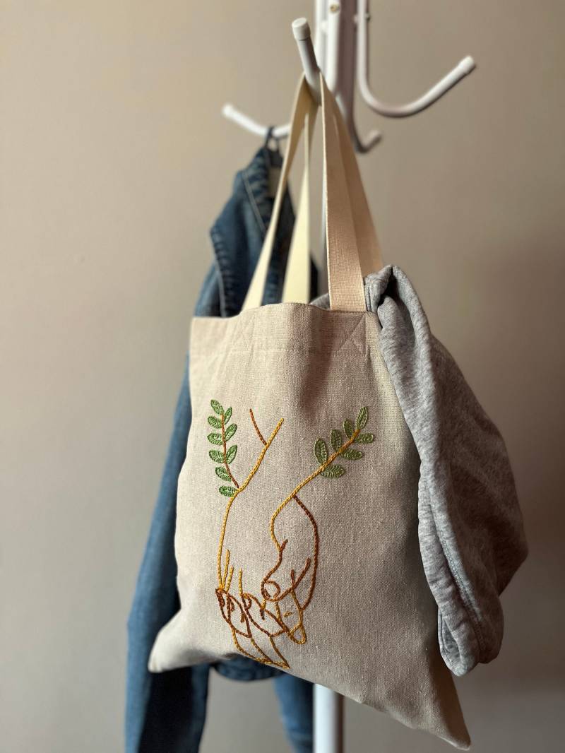 Handbestickte Henkeltasche, Wiederverwendbare Tasche, Einkaufstasche, Canvas-Tasche, Ökotasche von MaryAtelierLoja