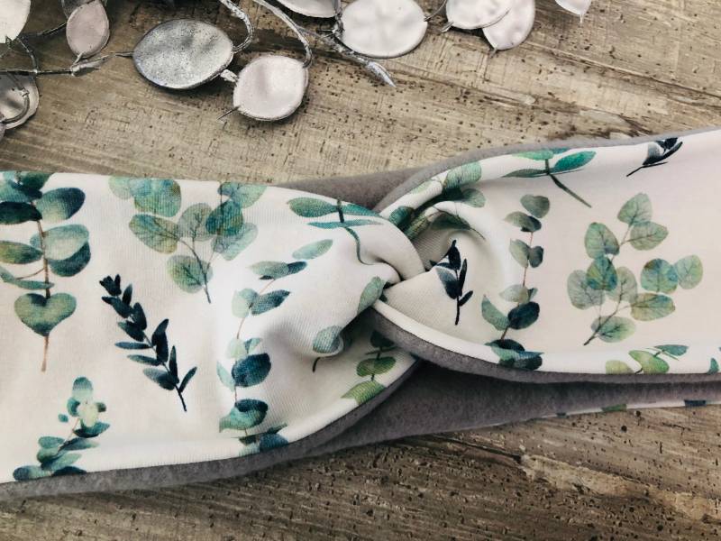 Warmes Doppellagiges Stirnband Mit Fleece Gefüttert Knoten Haarband Bandeau Kinder Mädchen Damen Eukalyptus Mint Grün Weiß Für Winter Loop von MaryDukeDesign