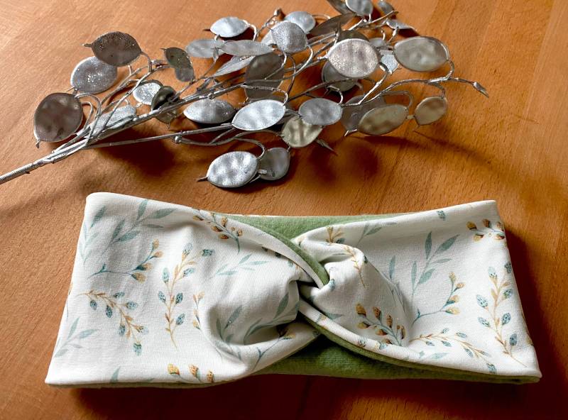 Warmes Doppellagiges Stirnband Mit Fleece Gefüttert Knoten Haarband Bandeau Kinder Mädchen Damen Weidenkätzchen Mint Grün Weiß Herbst Loop von MaryDukeDesign