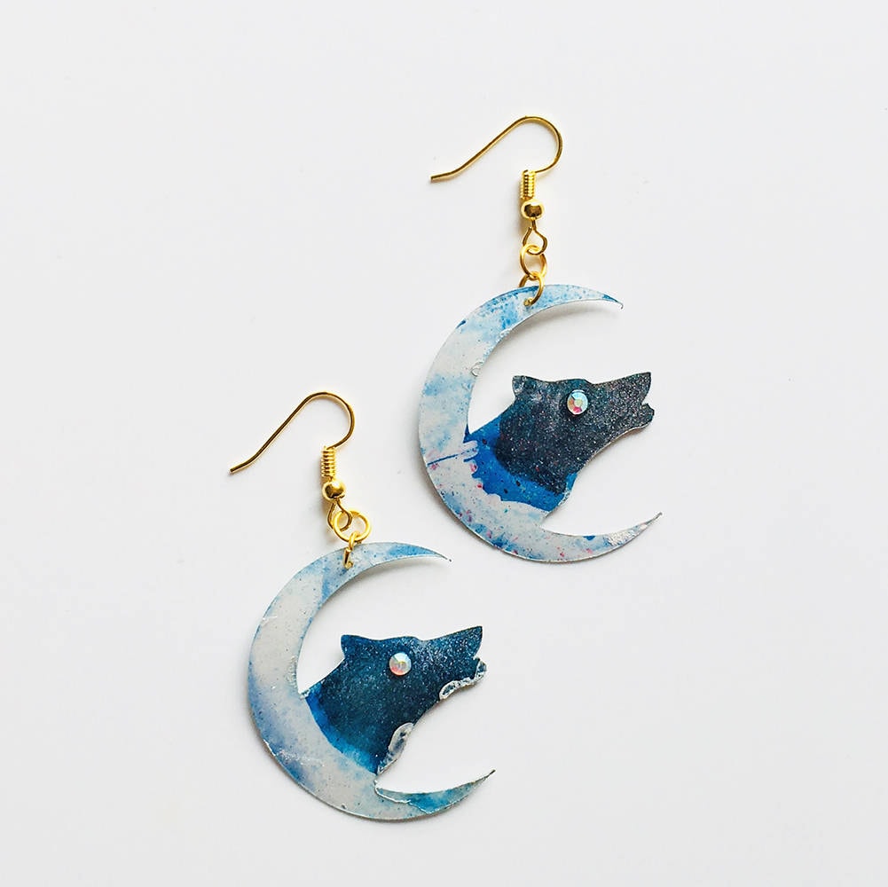 Wolf & Mond Ohrringe - Tropfen Trendschmuck Tier Schmuck Rockabilly Neuheit Wolf & Mond Ohrringe - Tropfen Trendschmuck Tier Schmuck Rockabilly Neuheit von MaryLionJewelry