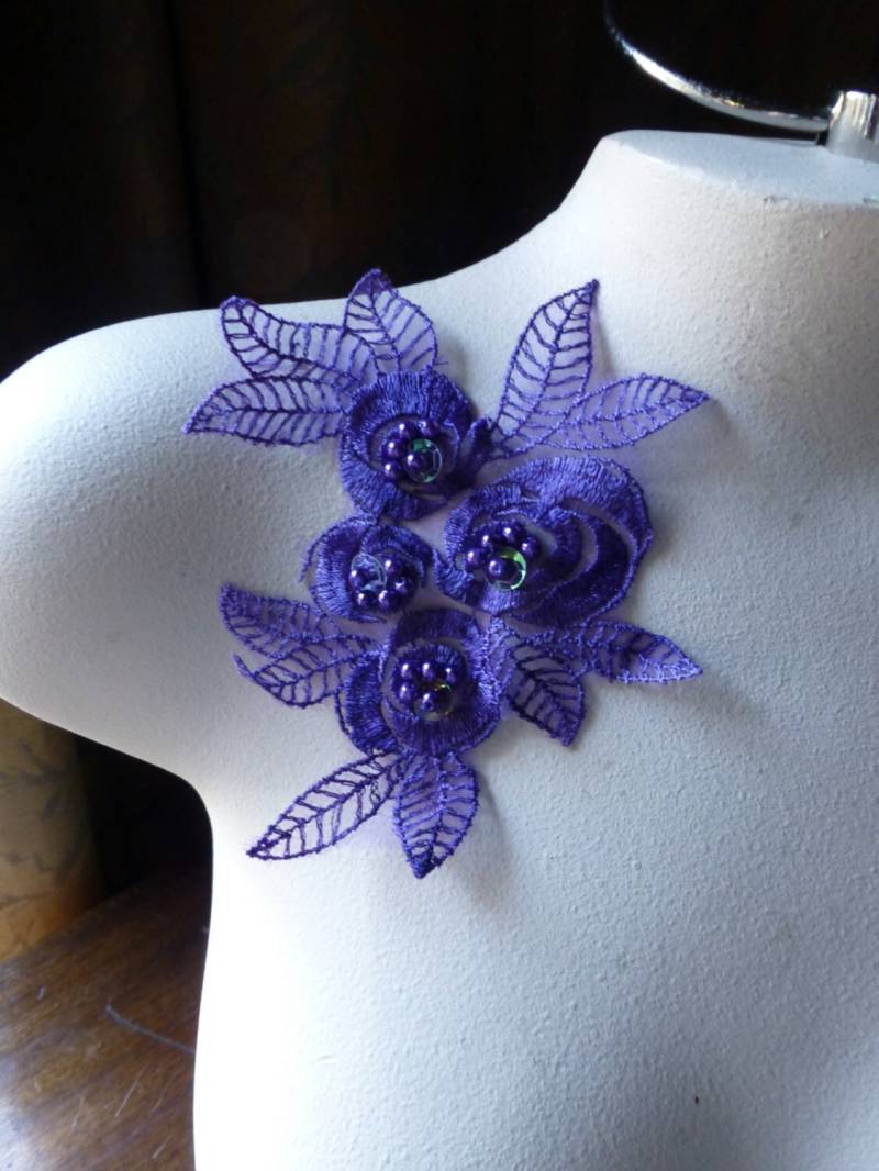 Lila Perlen Spitze Blume Applikation Organza Kostüm Verzierung Ca 615 Pur von MaryNotMartha