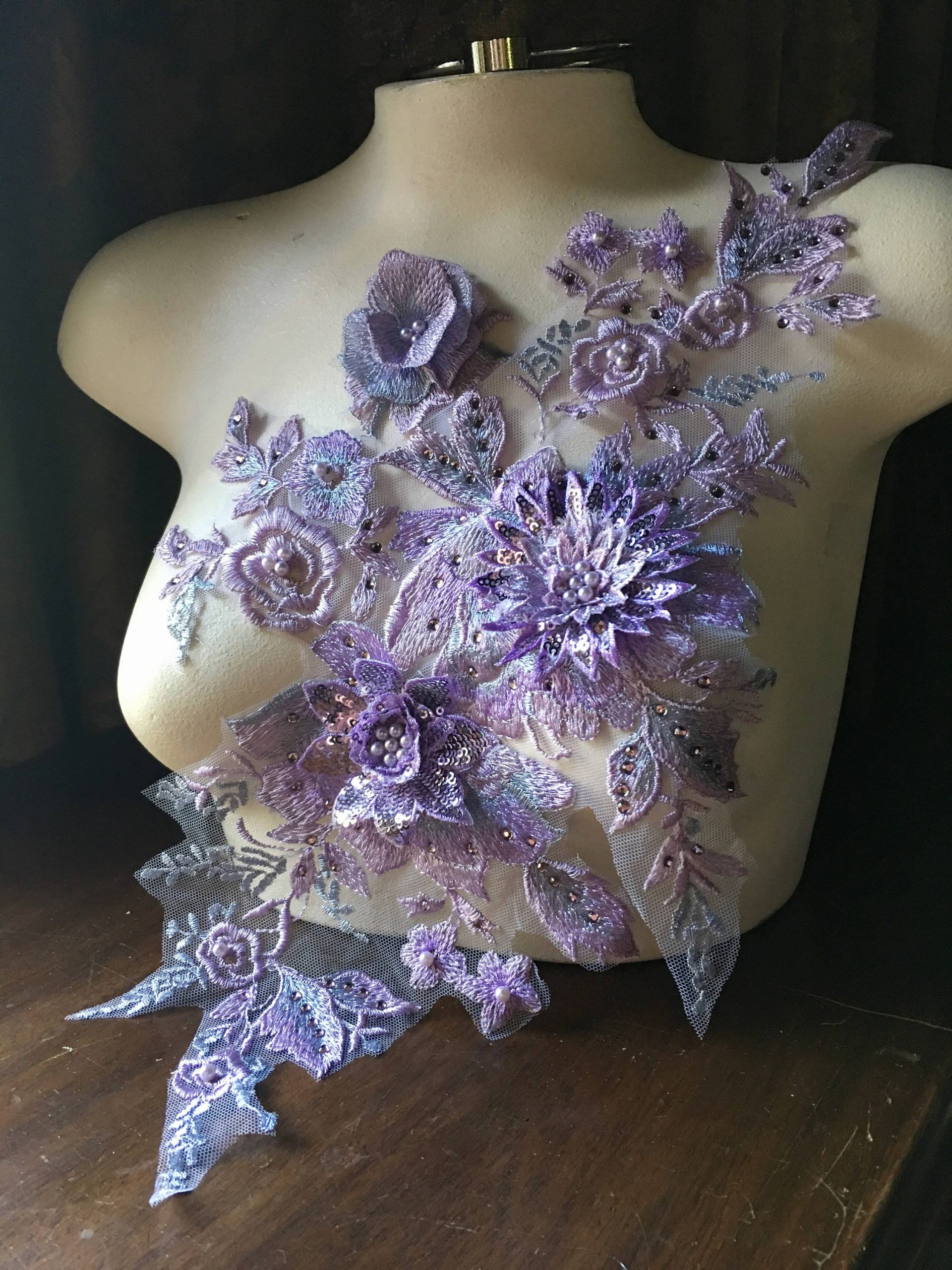 Neue Flieder 3D Applikation # 2, Perlenbesetzt Für Grad, Lyrical Dance, Ballett, Couture Kleider F33-2 von MaryNotMartha