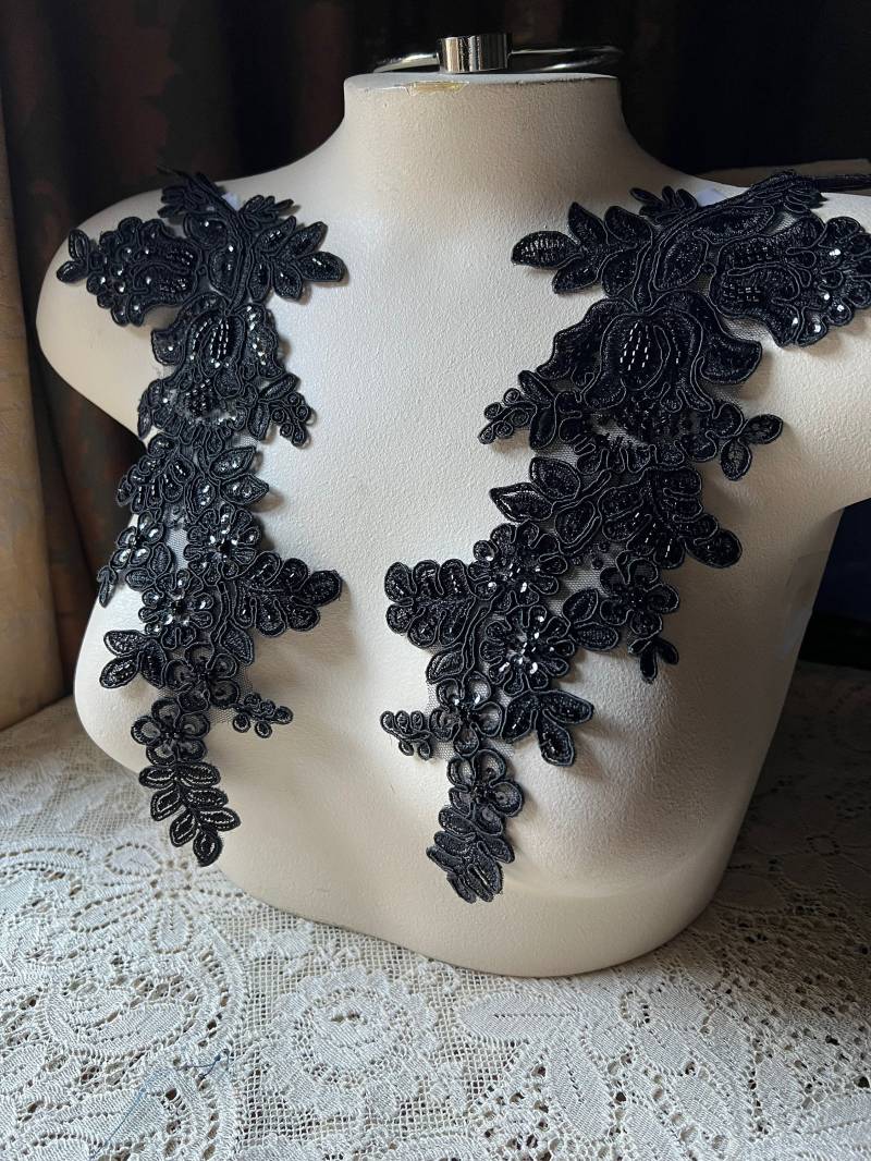 Schwarze Applikation Perlen Spitze Paar Für Lyrical Dance, Braut, Stirnbänder, Schärpen, Kostüm-Design Pr 96 Bl Neues Lot von MaryNotMartha