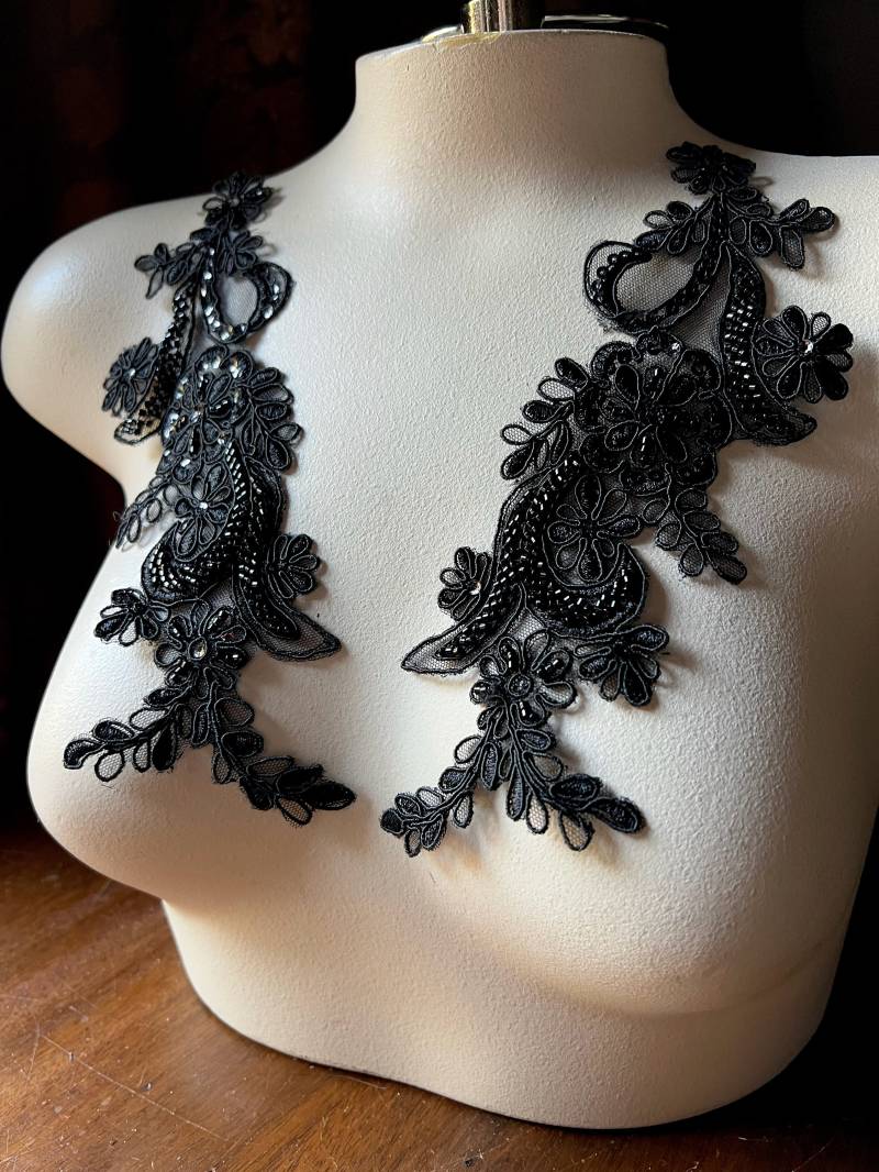 Schwarze Perlen Spitzen Applikation Paar Glasperlen, Lyrical Dance Kostüm Pr 114 Blknew Schwarze Perlen Spitzen Applikation Paar Glasperlen, Lyrical Dance Kostüm Pr 114 Blknew von MaryNotMartha