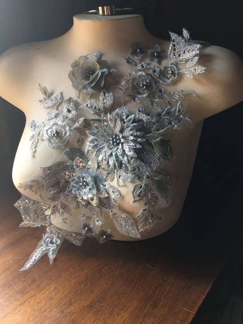 Silber 3D Applikation # 2 , Perlen Für Grad, Lyrical Dance, Ballett, Couture Kleider F33-2 von MaryNotMartha