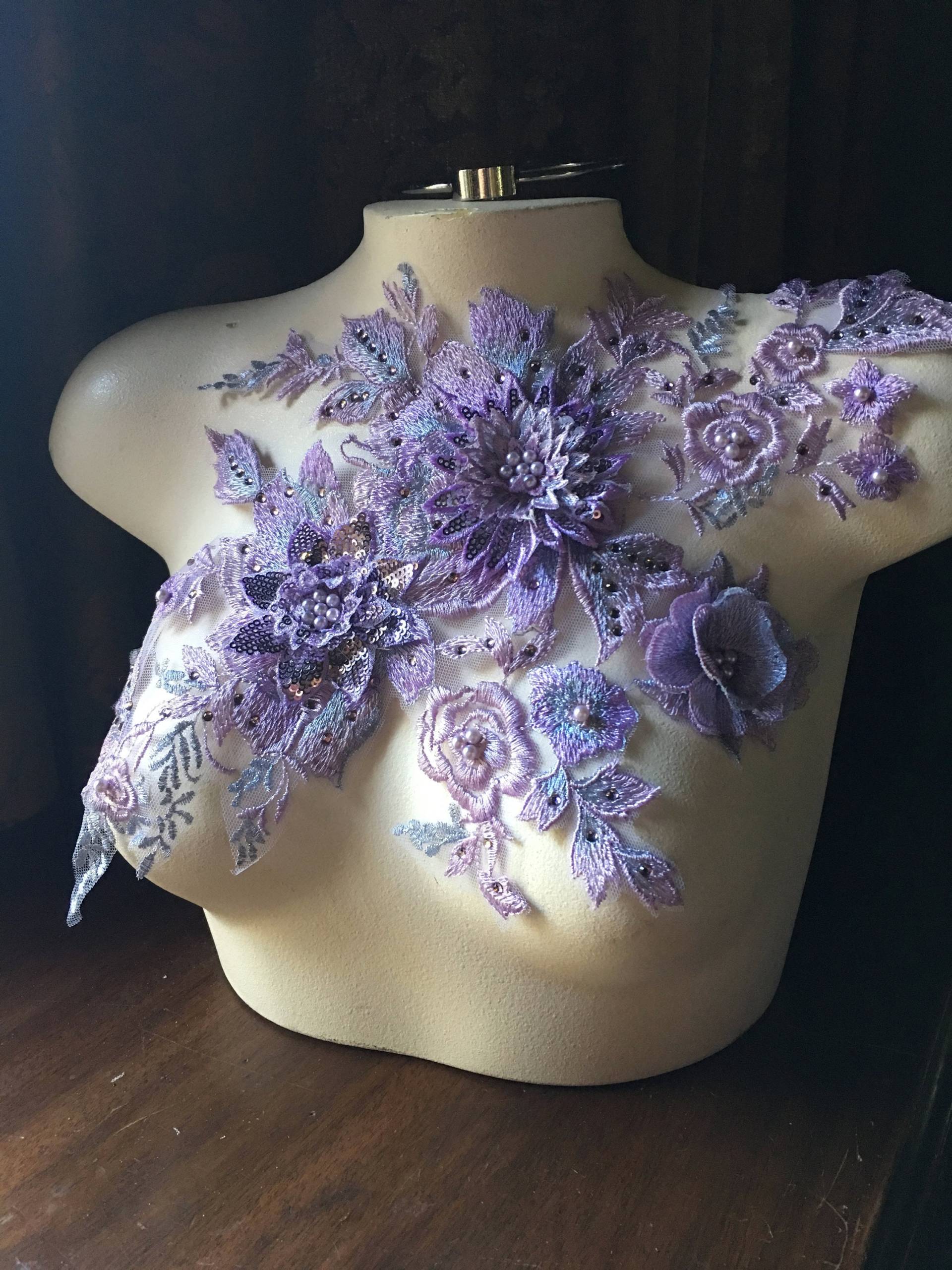 Zweite - Flieder 3D Applikation # 1, Perlen Für Grad, Lyrical Dance, Ballett, Couture Kleider F33-1 Gegenüber von MaryNotMartha