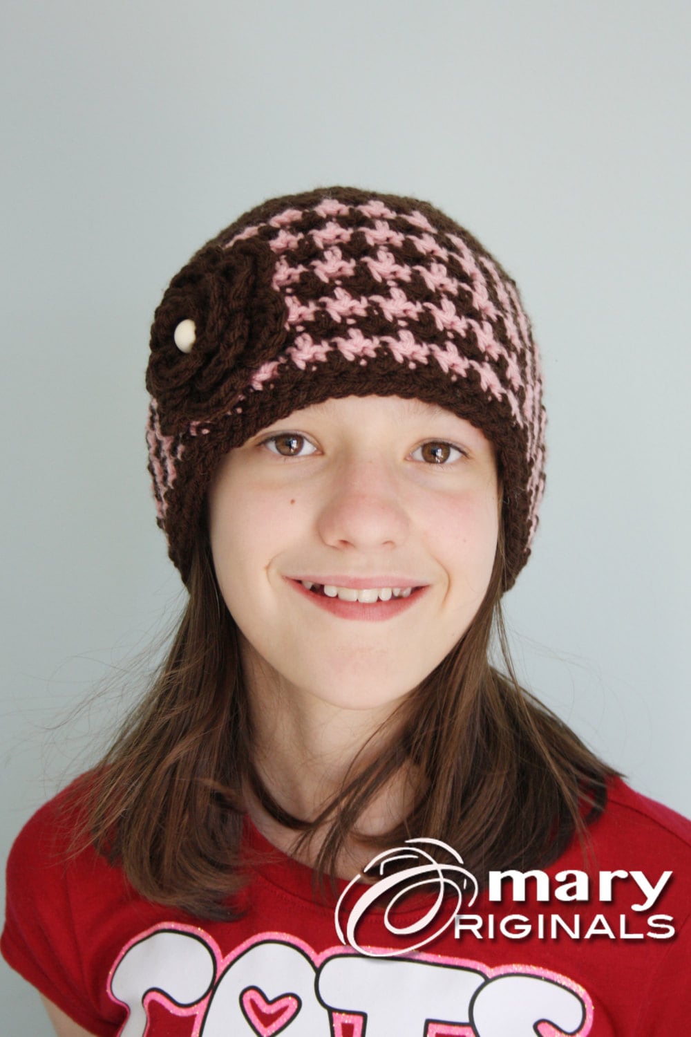 Hahnentritt Blumenmütze, Gehäkelte Mütze, Karierte Rosenmütze, Wintermütze, Mädchenkleidung, Damenbekleidung von MaryOriginals