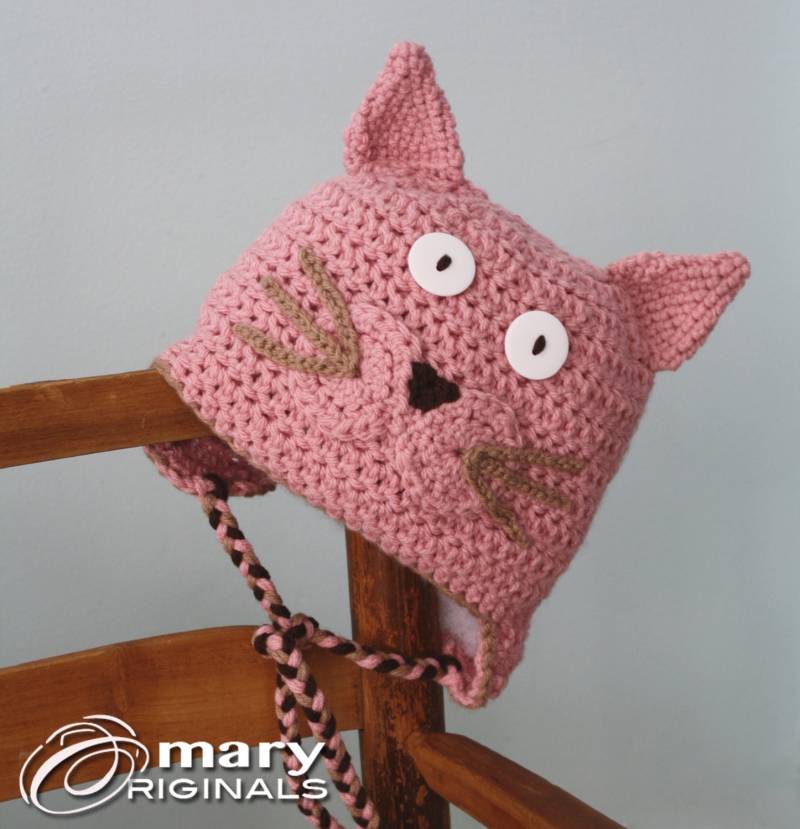 Katzenmütze, Pink Kitty Mütze, Ohrenklappenmütze, Häkelmütze, Wintermütze, Halloweenkostüm, Kindergeschenk, Weihnachtsgeschenk, Spaßmütze von MaryOriginals