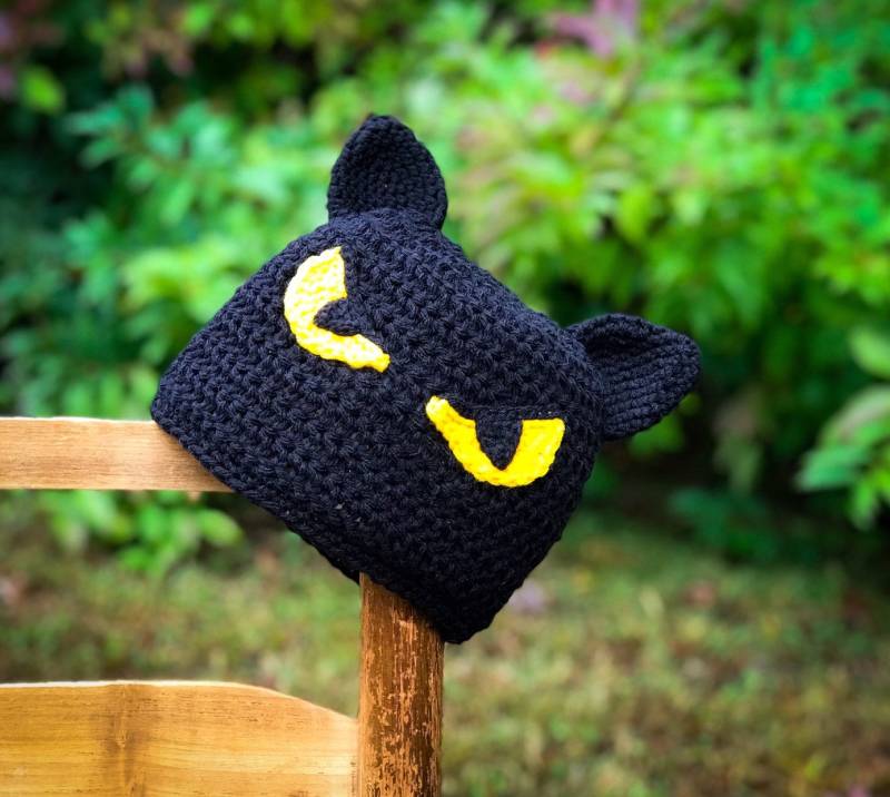 Schwarze Katzenmütze, Gehäkelt, Beanie, Halloween, Kostüm, Tiermütze, Gruselige Katze, Kleidung, Accessoires, Männer, Frauen, Jungen, Mädchen von MaryOriginals