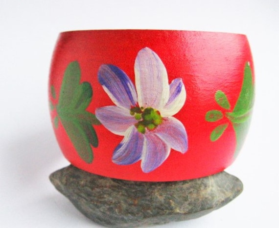 Folk Handbemalt Holz Armband Blumen Schön Rot Grün Und Lila Tonerkartuschen von MaryankaShop