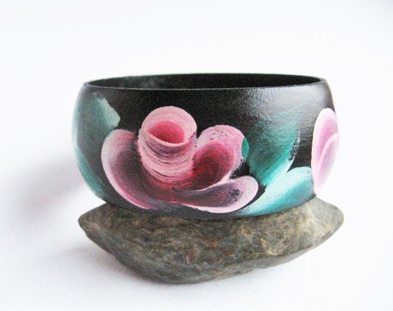 Handbemalt Holz Armband Blumen Schöne Schwarz-Grünen Und Roten Tonerkartuschen Handbemalt Holz Armband Blumen Schöne Schwarz-Grünen Und Roten Tonerkartuschen von MaryankaShop