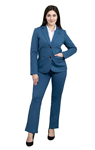 Marycrafts Damen Business Blazer Hose Anzug Set für Arbeit, Marokkanisches Blau (2 Knöpfe), 46 von Marycrafts