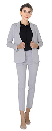 Marycrafts Damen Business Blazer Hose Anzug Set für Arbeit - Silber - 50 von Marycrafts