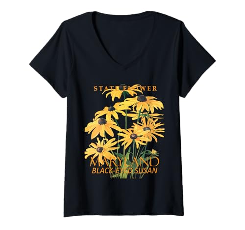 Damen Flower Rudbeckia hirta aus dem Maryland-Territorium T-Shirt mit V-Ausschnitt von Maryland Territory Symbols Gifts & Tees taiche