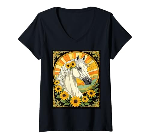 Damen Reinrassiges Pferd und schwarzäugige Susan-Blumen T-Shirt mit V-Ausschnitt Damen Reinrassiges Pferd und schwarzäugige Susan-Blumen T-Shirt mit V-Ausschnitt von Maryland Territory Symbols Gifts & Tees taiche