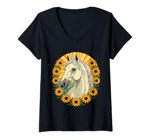 Damen Reitpferd und Schwarze Augen Susan Blumen T-Shirt mit V-Ausschnitt Damen Reitpferd und Schwarze Augen Susan Blumen T-Shirt mit V-Ausschnitt von Maryland Territory Symbols Gifts & Tees taiche