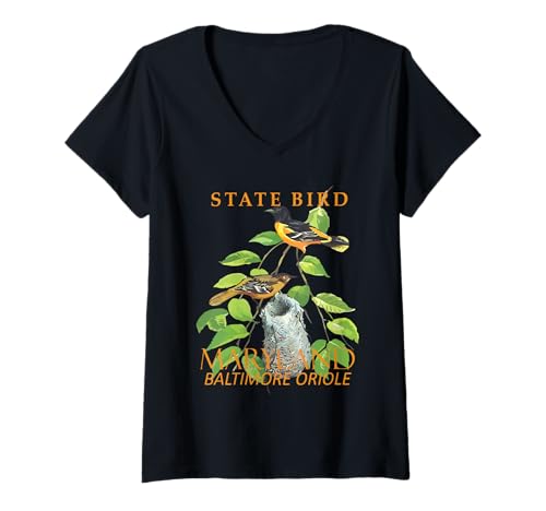 Damen Vogel aus dem Maryland-Territorium Der Icterus galbul T-Shirt mit V-Ausschnitt Damen Vogel aus dem Maryland-Territorium Der Icterus galbul T-Shirt mit V-Ausschnitt von Maryland Territory Symbols Gifts & Tees taiche
