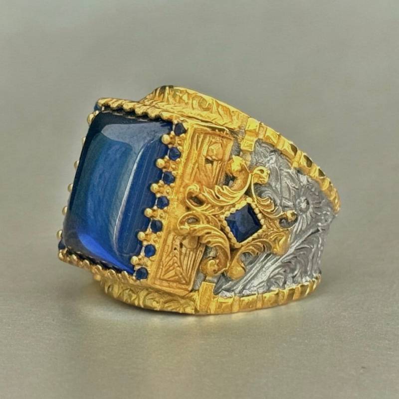 Blauer Achat Edelstein Ring Handgemachter Herrenschmuck Aus 925 Silber von MaryleboneSilver