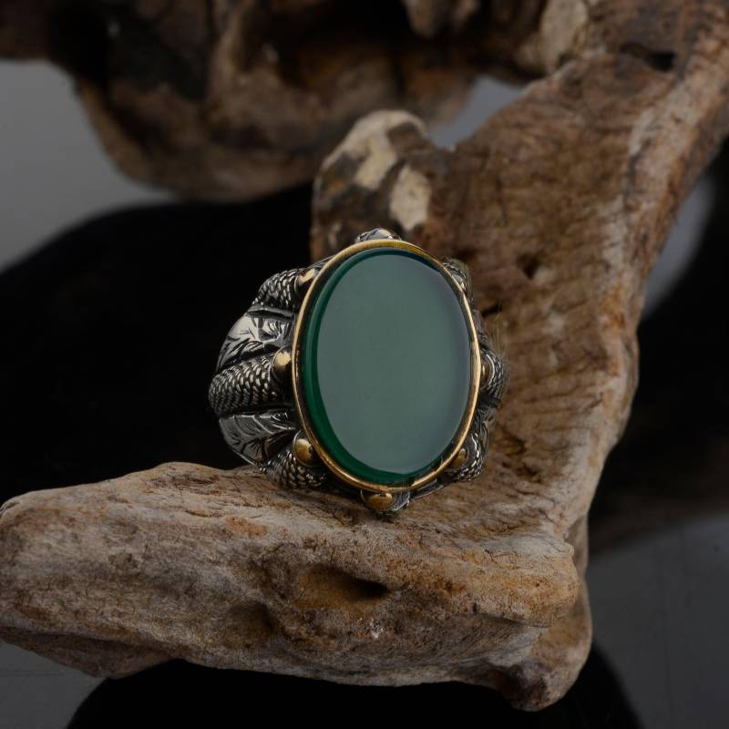 Grüner Bernstein Drachenklauenring Sterling Silber Herrenring von MaryleboneSilver