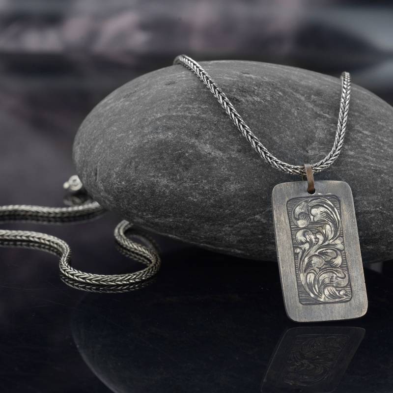Halskette Und Kette Des Mannes, Oxidierter Mann-Anhänger-Halskette, Sterlingsilber-Halskette Der Männer, Wikinger-Anhänger-Mann-Schmucksachen von MaryleboneSilver