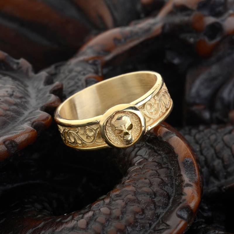 Handgemachte Skull Band Ring 10K Goldsiegel, Gedenkgeschenk von MaryleboneSilver