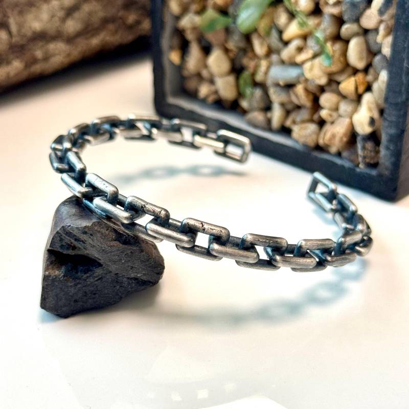 Herren Manschette Armband Silber, Kette Stil Oxidierte Armbänder, Silber Bangle Sterling Schmuck von MaryleboneSilver