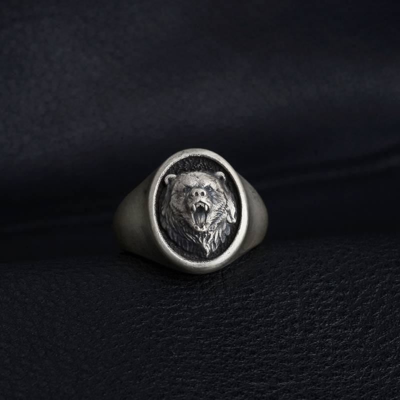 Wikinger Bärenkopf Ring Sterling Silber Siegelring von MaryleboneSilver