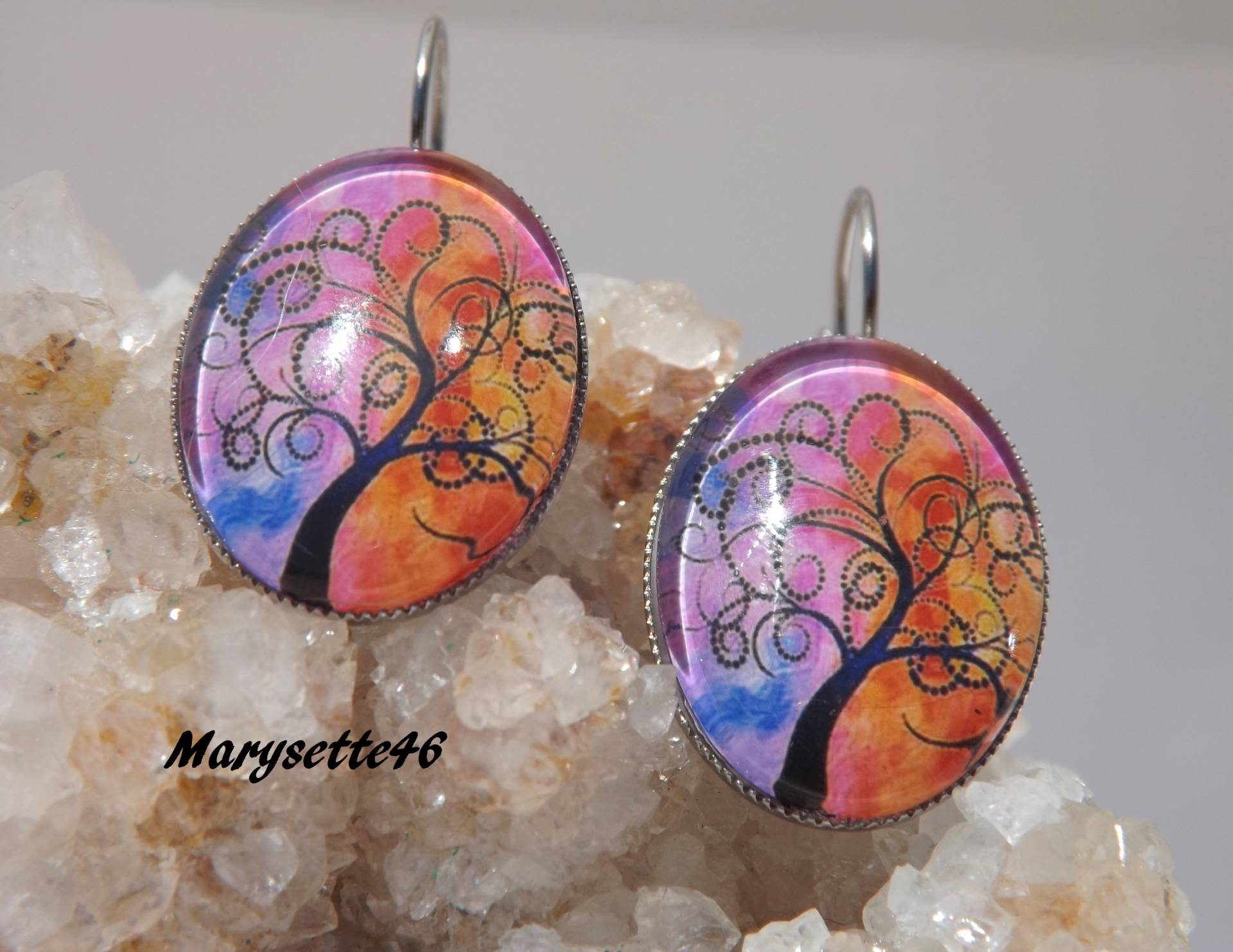 18 X 24 Mm Große Glaskuppel-Cabochon-Ohrringe Mit Der Darstellung Eines Kahlen Baums Auf Schattiertem Hintergrund Edelstahlbeschlägen von Marysette46