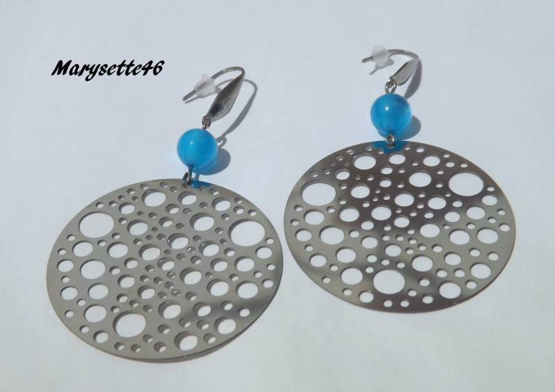 Durchbohrte Ohrringe Mit Spiegeleffekt-stempel Und 8 Mm Türkisfarbener Katzenaugen-Glasperle Edelstahlbeschlägen von Marysette46