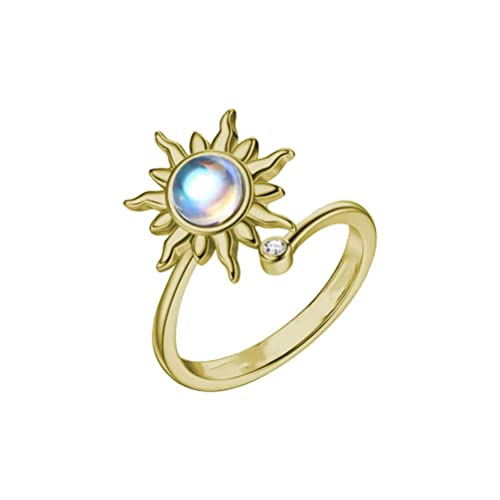 Silber Fidget Ring für Frauen - Einstellbarer Sonnenblumen Edelstahl Anti-Stress Ring - Geschenk für Mama, Freundin - Operating Adjustable, Kupfer von MasYosh