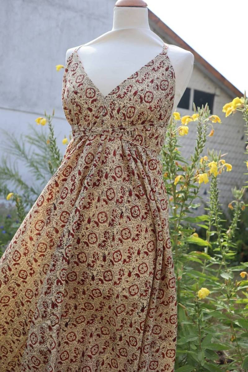 Godess Kleid Handgefertigt ~Desert Bloom~ Blockprint Stoff von MasalaCraftGuild