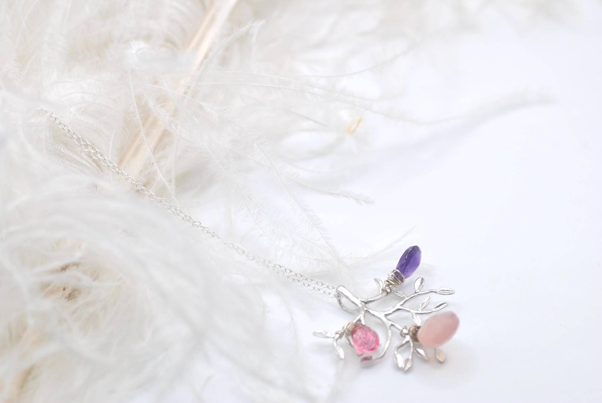 Kette Mit Lebensbaum - Silber Edelstein Pink Triologie Amethyst -Masbelleza von Masbelleza