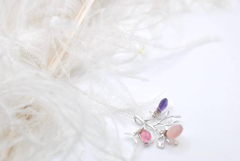 Kette Mit Lebensbaum - Silber Edelstein Pink Triologie Amethyst -Masbelleza von Masbelleza