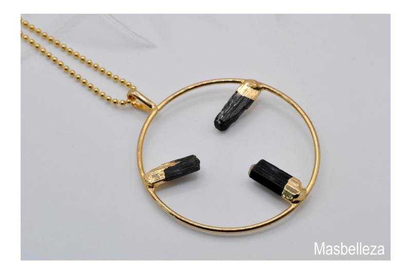 Kette Schwarzer Turmalin - Anhänger Gold Vergoldete Mit Rundem Edelstein Masbelleza von Masbelleza