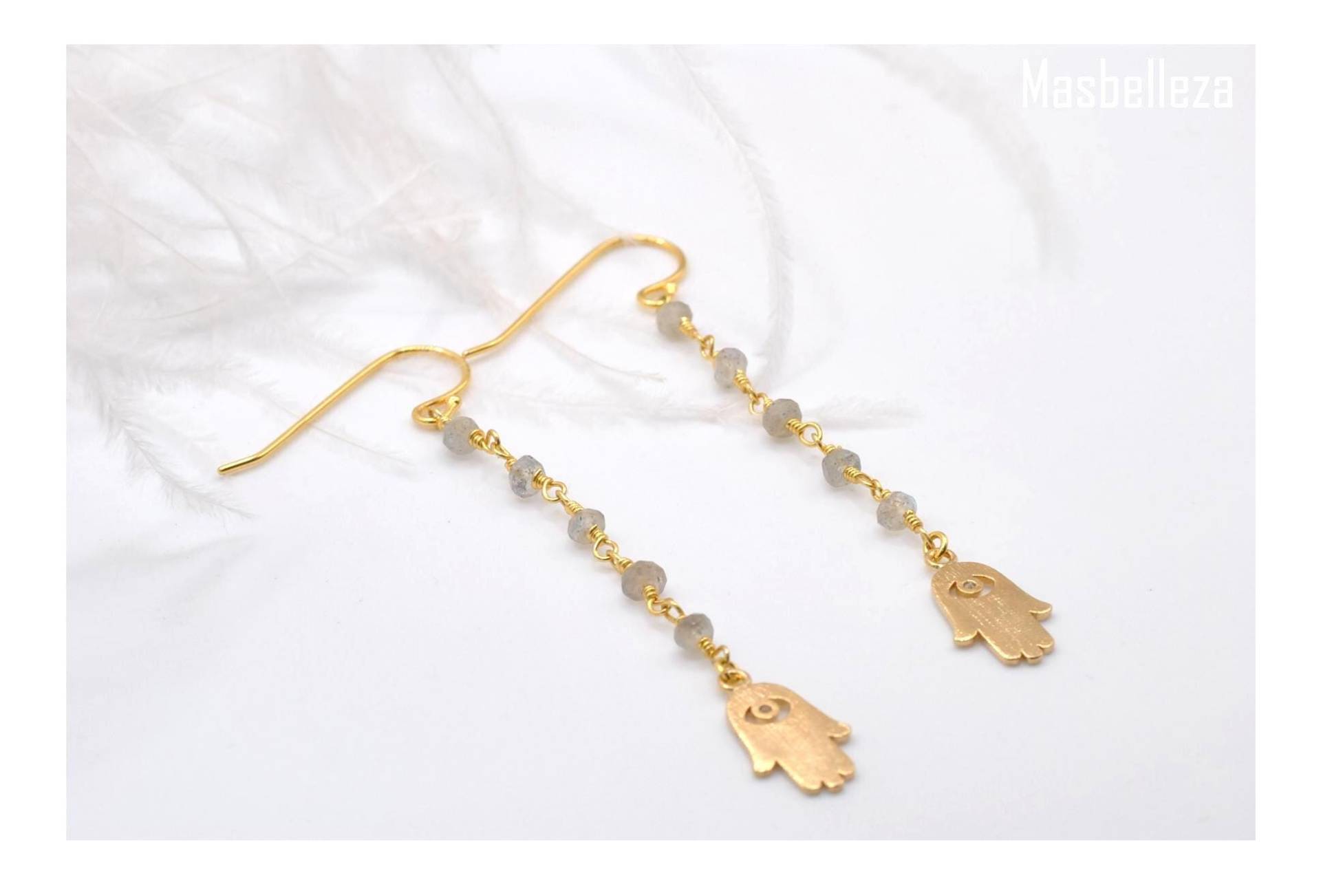 Labradorit Ohrringe Gold - Schmuck Mit Kette Grauer Edelstein Edelsteinen Hamsa Hand Masbelleza Labradorit Ohrringe Gold - Schmuck Mit Kette Grauer Edelstein Edelsteinen Hamsa Hand Masbelleza von Masbelleza