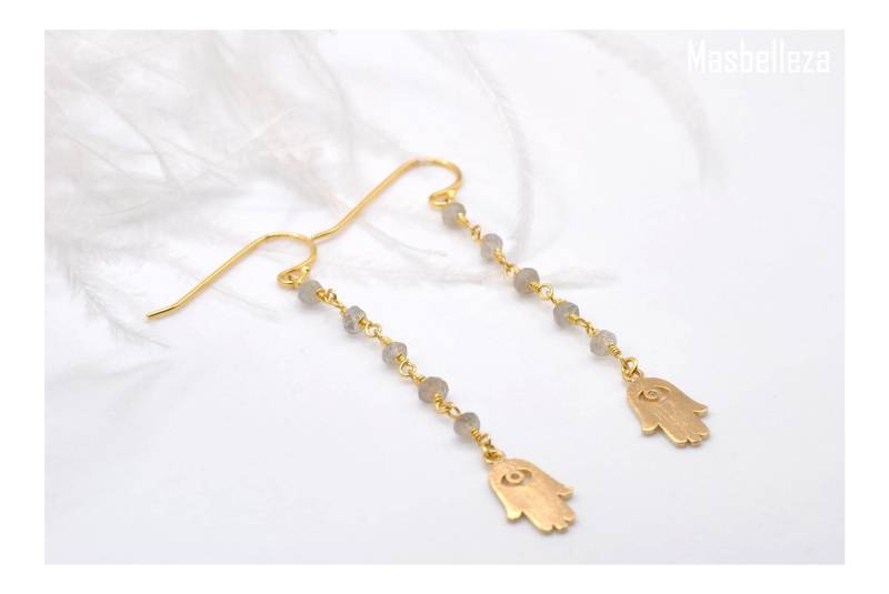 Labradorit Ohrringe Gold - Schmuck Mit Kette Grauer Edelstein Edelsteinen Hamsa Hand Masbelleza Labradorit Ohrringe Gold - Schmuck Mit Kette Grauer Edelstein Edelsteinen Hamsa Hand Masbelleza von Masbelleza