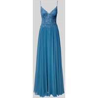 Mascara Abendkleid mit Spitzenbesatz in Rauchblau, Größe 44 von Mascara