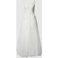 Mascara Brautkleid mit floralen Stickereien und Pailletten in Offwhite, Größe 48 von Mascara