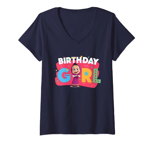 Mascha und der Bär Birthday Girl T-Shirt mit V-Ausschnitt von Mascha und der Bär